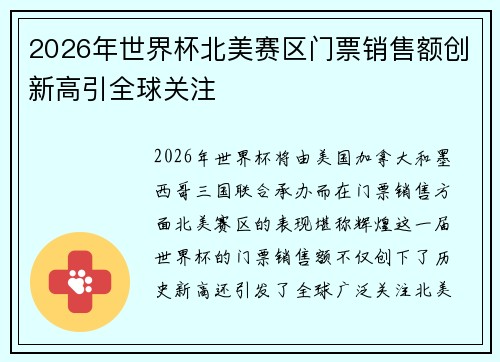 2026年世界杯北美赛区门票销售额创新高引全球关注 2026年世界杯北美赛区门票销售额创新高引全球关注